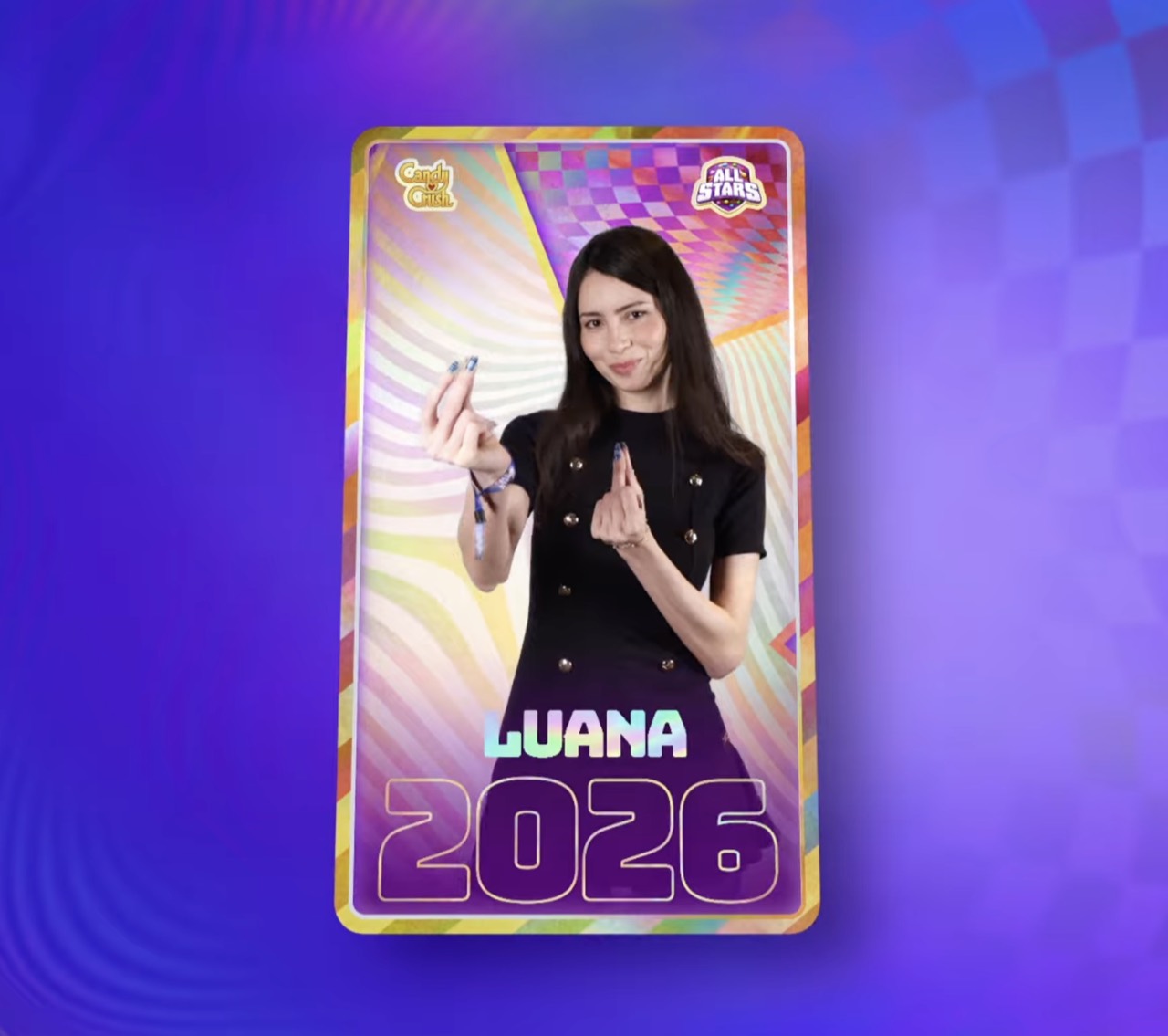 Official 'Luana 2026' Candy Crush All Stars champion card